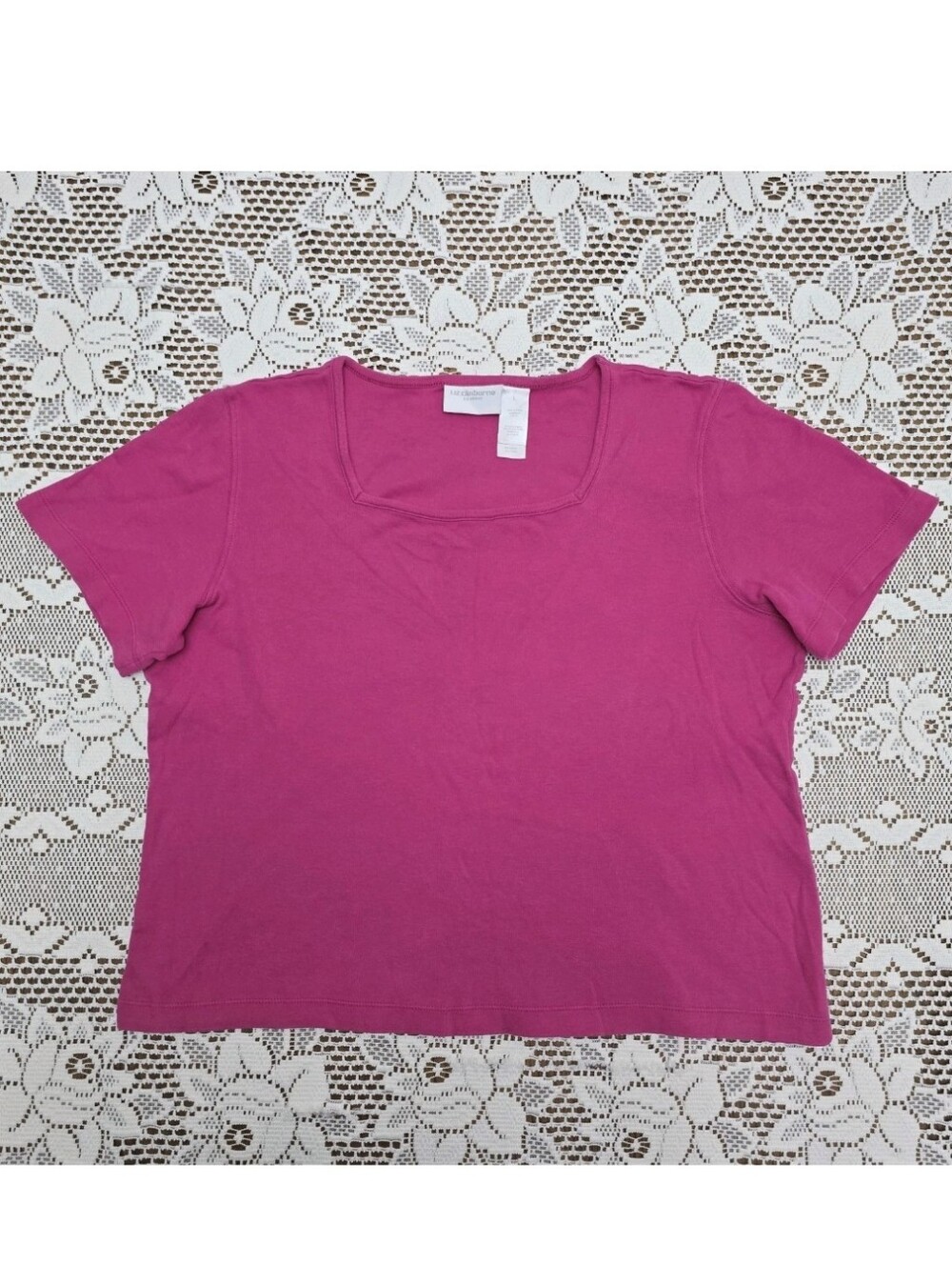 Liz Claiborne Lizsport 100% Cotton Top L Pink Tee Women's Square Neck T-shirt